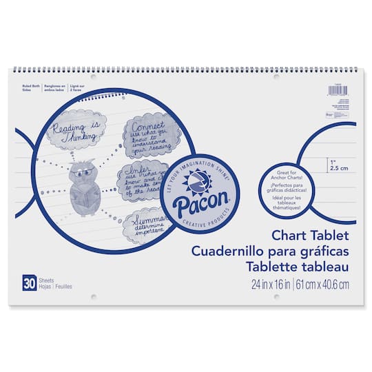 Pacon&#xAE; White 1&#x22; Ruled Chart Tablet, 24&#x22; x 16&#x22;, 30 Sheets Per Chart, 3 Charts